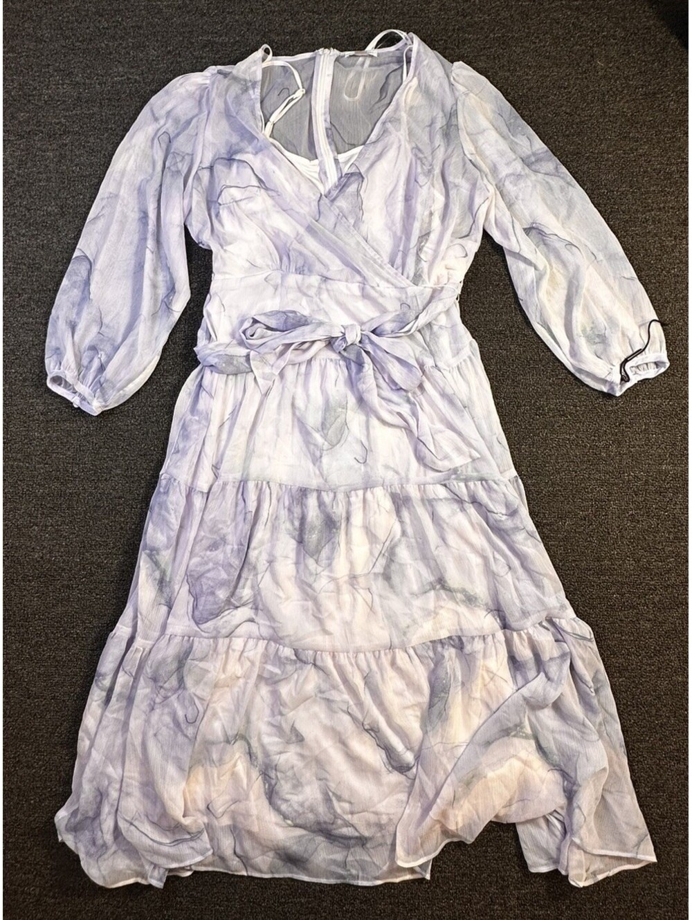 Calvin Klein Blue Watercolor Long Sleeve Maxi Dress Sz 12